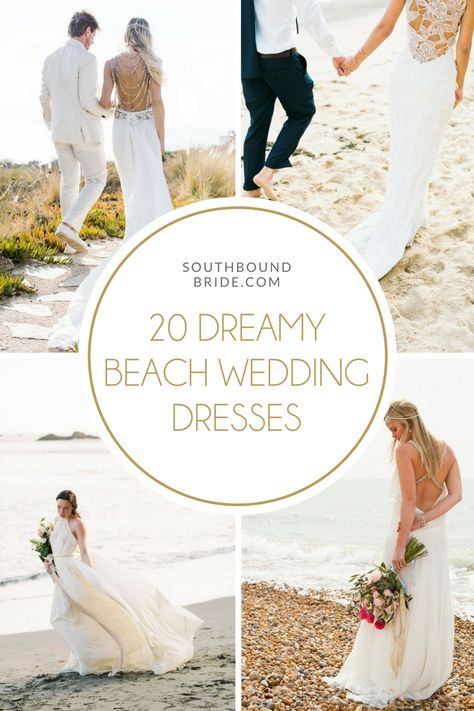 20 Dreamy Beach Wedding Dresses | SouthBound Bride Cancun Wedding Dress Brides, Hawaii Wedding Dress Beach Simple, Wedding Dress Island, Maldives Wedding Dress, Beach Second Wedding Dress, Hawaiian Vow Renewal Dress, Beach Wedding Bride Dress, Beach Bride Dress Ocean, Destination Beach Wedding Dress