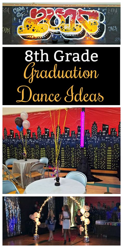 Middle School Dance Themes, Middle School Dance Ideas, 8th Grade Dance Themes, Middle School Graduation Party, Grade School Graduation, School Dance Decorations, School Dance Themes, Graduation Dance, School Dance Ideas