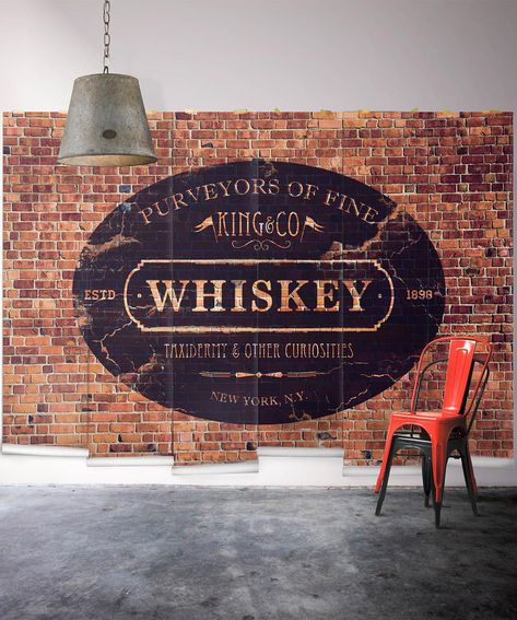 Brick Mural, Industrial Wallpaper, Burger Bar, Style Loft, Basement Bar, Brick Wallpaper, Red Bricks, Exposed Brick, Idea Diy