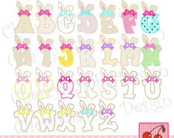 Etsy :: Your place to buy and sell all things handmade Bunny Alphabet Letters, Easter Alphabet Letters, Letter Embroidery Designs, Easter Letters, Embroidery Bunny, Bunny Monogram, Doodle Journal, Easter Tag, Alphabet Monogram