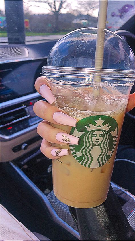 #nails #acrylic #starbucks #coffee #aesthetic Starbucks Coffee Aesthetic, Coffee Aesthetic, Starbucks Coffee, Nails Acrylic, Aesthetic Backgrounds, Iced Coffee, Rose Wine, Alcoholic Drinks, Drinks