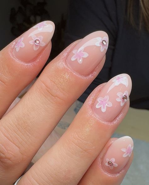 how cute are these cherry blossom nails?! 🌸🤍 gel fill w/ hand painted nail art <3 @stellar_gel - stellar bond - structure gel nude bloom - stellar white - cranberry ice - stellar shine top #cherryblossom #cherryblossomnails #flowernails #springnails #springnailart #summernails #summernailart #nailporn #nailpromagazine #nailsmagazine #nailitmag #nailitmedia #showscratch #showyourclawssss #nails #nailsofinstagram #nailsnailsnails #nailsart #nailart #naildesign #nailartist #gelnails #gelover... Cherry Blossom Nails, Painted Nail Art, Spring Nail Art, Nail Pro, Nails Magazine, Nail Art Summer, Flower Nails, Nail Artist, Spring Nails