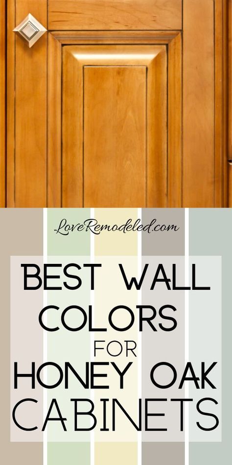 Wall Colors for Honey Oak Cabinets - Love Remodeled -  These are the best colors to go with your oak cabinets.   They tone down the orange in the wood, and bring out the beauty of it.  These walls, paired with new hardware on the cabinets, will make your kitchen feel brand new! #paintcolors #oakcabinets #painting Oak Kitchen Cabinets Wall Color, Best Wall Colors, Honey Oak Cabinets, Paint For Kitchen Walls, Lovely Kitchen, Oak Trim, Oak Kitchen Cabinets, Kitchen Wall Colors, Honey Oak