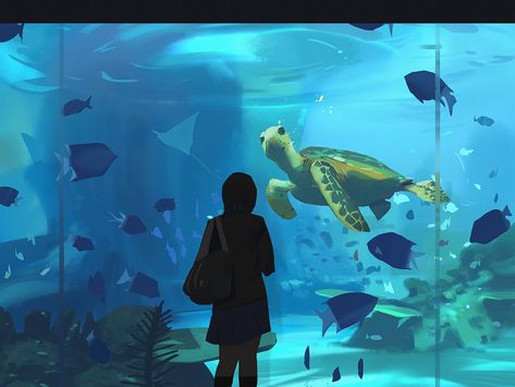 Aquarium Date Drawing, Aquarium Illustration, Aquarium Drawing, Aquarium Art, Scenery Background, 판타지 아트, Environment Concept Art, Environmental Art, Ocean Art