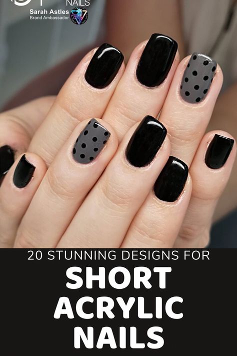 Two Color Nails Acrylic, Cute Short Acrylic Nails Ideas Simple, Black Acrylic Nails Coffin Short, Nails With Dots Simple, Fun Black Nails, Short Black Nails Designs, Black Short Nails Ideas, Short Black Nail Designs, Short Gel Nail Designs