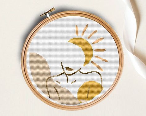 Abstract Cross Stitch, Home Cross Stitch, Abstract Cross, Modern Hand Embroidery Patterns, Modern Hand Embroidery, Moon Cross Stitch, Needlecraft Patterns, Boho Cross, Easy Cross Stitch Patterns