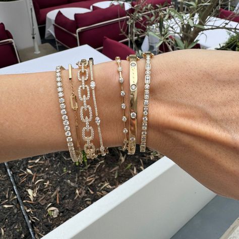 Gold Bar Bezel Bracelet – Lindsey Leigh Jewelry Rose Gold And Gold Jewelry Together, Gold Wrist Stack, Bracelet Stack Mixed Metals, Jewelry Stacking Bracelet, Gold And Silver Bracelet Stack, Gold Stacked Bracelets, Designer Bracelet Stack, Luxury Bracelet Stack, Tennis Bracelet Stack