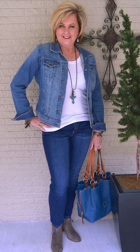 50 IS NOT OLD | T-SHIRT AND JEANS SERIES, PART FOUR | Comfortable and Casual | Denim Jacket | Fashion over 40 for the everyday woman Mode Ab 50, Women Cheap Dresses, Best Clothing Brands, 50 Is Not Old, Casual Denim Jacket, Clothes For Women Over 50, Denim Jacket Fashion, Over 60 Fashion, Womens Fashion Casual Summer