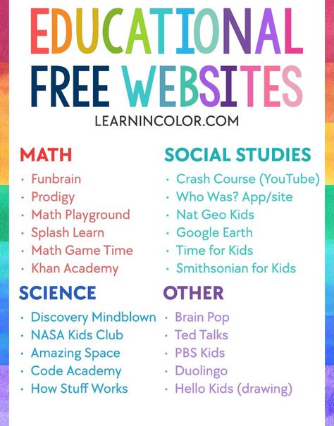 70 Educational Activities for When You're Stuck Indoors Free Educational Websites, Oppgaver For Barn, Uppfostra Barn, Learning Websites For Kids, Educational Websites For Kids, Kid Science, Homeschool Education, Homeschool Learning, Learning Websites