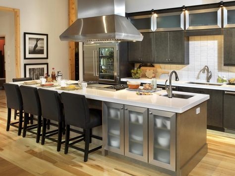 Kitchen Islands With Seating: Pictures & Ideas From HGTV | Kitchen Ideas & Design with Cabinets, Islands, Backsplashes | HGTV Kitchen Island With Sink And Dishwasher, Island Stove, Island With Stove, Kitchen Island With Stove, Doors Handles, Kitchen Island With Sink, Kitchen Island Cabinets, Small Kitchen Island, Kabinet Dapur