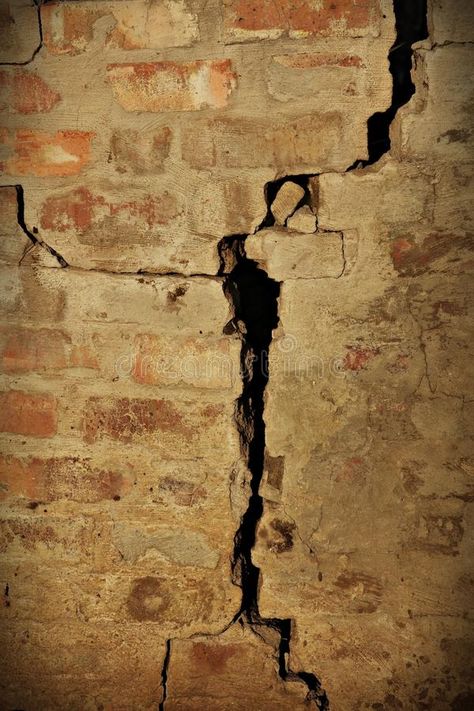 Cracks In Wall, Cracks Drawing, Brick Wall Aesthetic, Cracked Brick Wall, Crumbling Wall, Abandoned Cottage, Skyline Drawing, Broken Wall, Old Brick Wall