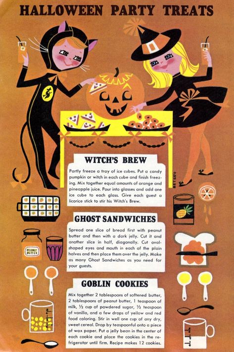 1940s Halloween, Vintage Halloween Recipes, Halloween Party Treats, Vintage Halloween Images, Carte Halloween, Halloween Queen, Halloween 2014, Halloween Illustration, Jack And Jill