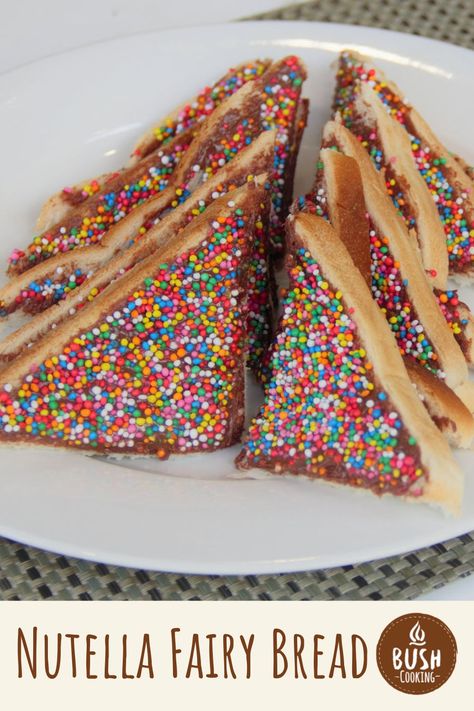 Nutella Fairy Bread is pretty and sweet with all the right crunch. Kids love this special treat! #campcooking #bushcooking #nutella Nutella Lunch Ideas Kids, Nutella Snacks, Dessert Sandwich, Grilled Ham And Cheese, Fairy Bread, Grilled Ham, Student Recipes, Ham And Cheese Sandwich, Recipe Sweet