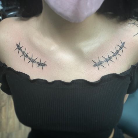 Tattoo uploaded by Mike Sin • Single needle barbed wire . . . #singleneedle #barbedwire #collarbonetattoo • 1610420 • Tattoodo Barb Wire Tattoo Collarbone, Collarbone Tattoo Barbed Wire, Collar Bone Barbed Wire Tattoo, Barbed Wire Collarbone Tattoo, Collar Bone Tattoo Barbed Wire, Female Collarbone Tattoo, Barbwire Collar Bone Tattoo, Barb Wire Collar Bone Tattoo, Barbed Wire Neck Tattoo