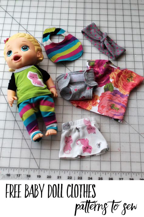 Easy Sew Doll Clothes, 12 Inch Doll Clothes Pattern Free, Muñeca Baby Alive, 12 Inch Doll Clothes, Baby Alive Doll Clothes, Colorful Hairstyles, Baby Doll Clothes Patterns, Easy Outfits, Diy Dolls