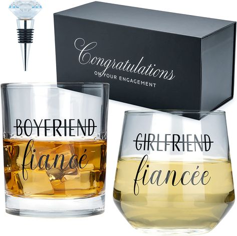 These are so cute and fun! click the link to check them out! #sponsor Engagement Wine Glasses, Wine Engagement Gift, Fiance Gifts, Engaged Gifts, Bears Art, Engagement Party Themes, Engagement Gifts Newly Engaged, Engagement Gift Boxes, Silver Foil Printing