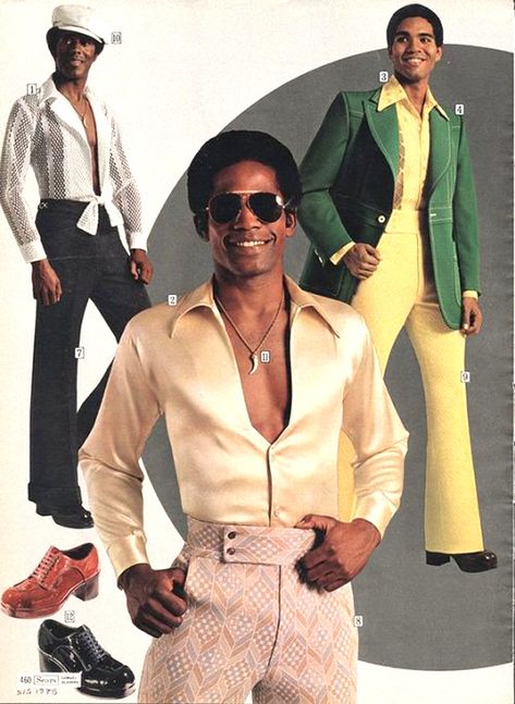 An Eye-Popping Salute to the Golden Age of 20th Century Dandyism: Men's Fashion, circa 1968-75 | Tom + Lorenzo Disco Outfit Men, 70s Black Fashion, Disco Party Outfit, 70s Fashion Men, 70s Vogue, 70s Fashion Disco, 70s Mens Fashion, Americana Vintage, Disco Fashion