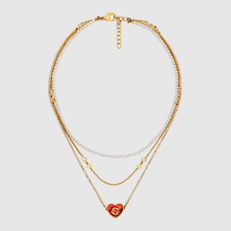 Gucci Necklace, Fall Rings, Gucci Jewelry, Costume Necklaces, Red Jewelry, Heart Gifts, Drop Necklace, Crystal Heart, Fashion Jewellery