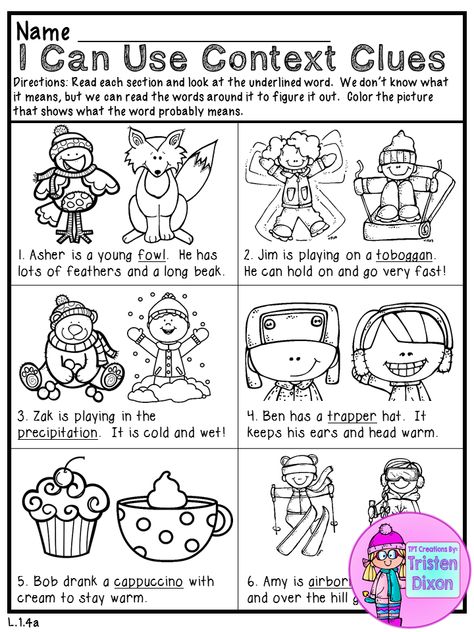 Comprehension Kindergarten, Context Clues Activities, Context Clues Worksheets, Prek Ideas, Literacy Intervention, English Club, Teaching Language, First Grade Worksheets, First Grade Activities