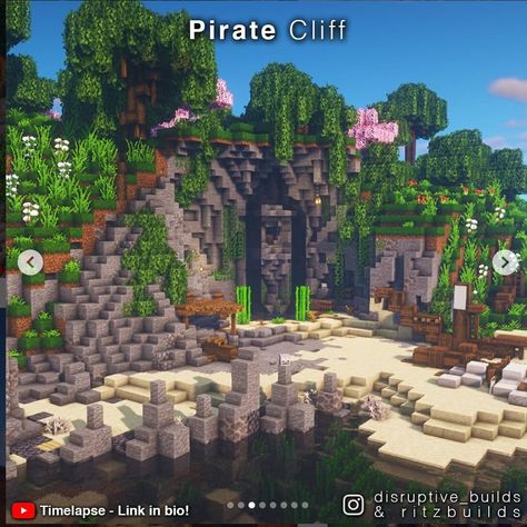 Minecraft Pirate Cove Ideas, Pirate Cave Minecraft, Minecraft Pirate Cove, Minecraft Pirate Builds, Pirate Minecraft, Minecraft Terraforming, Minecraft Garden Ideas, Minecraft Garden, Minecraft Steampunk