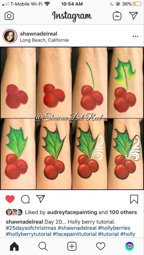 Easy Christmas Face Paint, Christmas Venue, Christmas Face Painting, Arm Painting, Face Paintings, Christmas Painting, Face Painting Designs, Holly Berries, Christmas Paintings