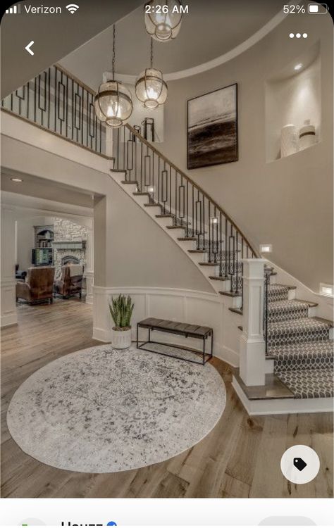 Grand Staircase Entrance, Dream Staircase, Cream Colored Houses, House Colours, Staircase Remodel, House Layout, Grand Homes, Mansion Interior, Front Entrances