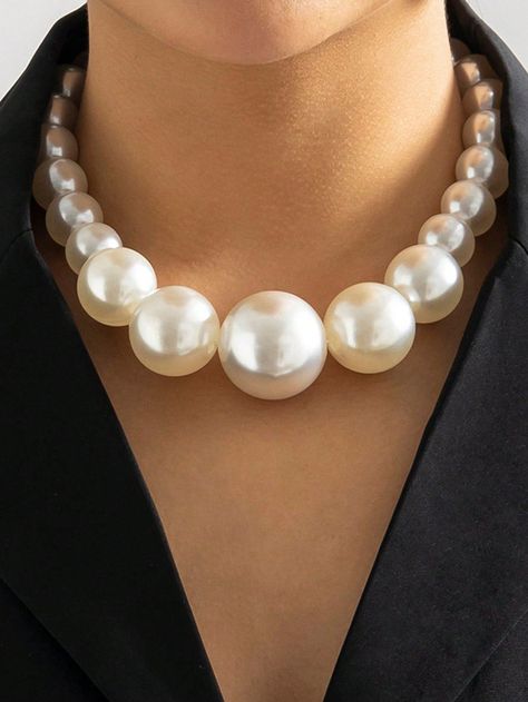 1pc Women's Elegant Pearl Beaded Chain Necklace Fashion Accessory | SHEIN USA Pearl Necklace Outfit, Trinity Necklace, Pearl Necklace Choker, Necklace Outfit, Beaded Collar Necklace, Wedding Bride Jewelry, Chunky Pearls, Pearl Statement Necklace, Big Necklace