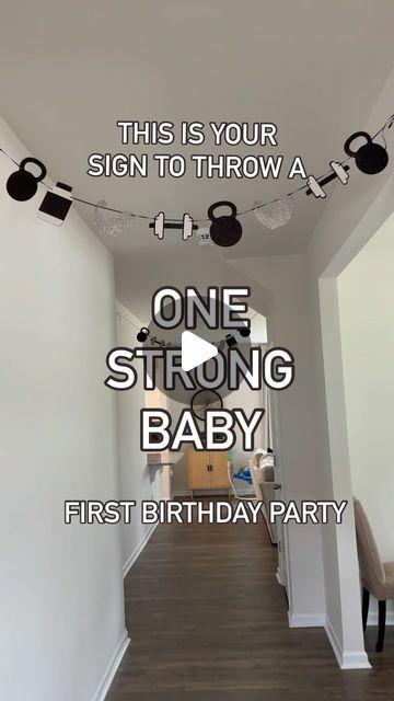 One Strong Baby Birthday Theme, Gym Theme Birthday Party, Workout Birthday Party Theme, One Strong Baby Birthday, 1yr Birthday Party Ideas Boy, Gym Birthday Party Ideas, Gym Party Decorations, Gym Theme Party, Kanye West Stronger