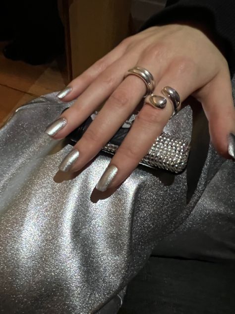 Silver Chrome Nails, Aesthetic Star, Silver Chrome, I'm With The Band, Party Girl, Silver Nails, Silver Logo, Brunette Girl, Silver Spoons