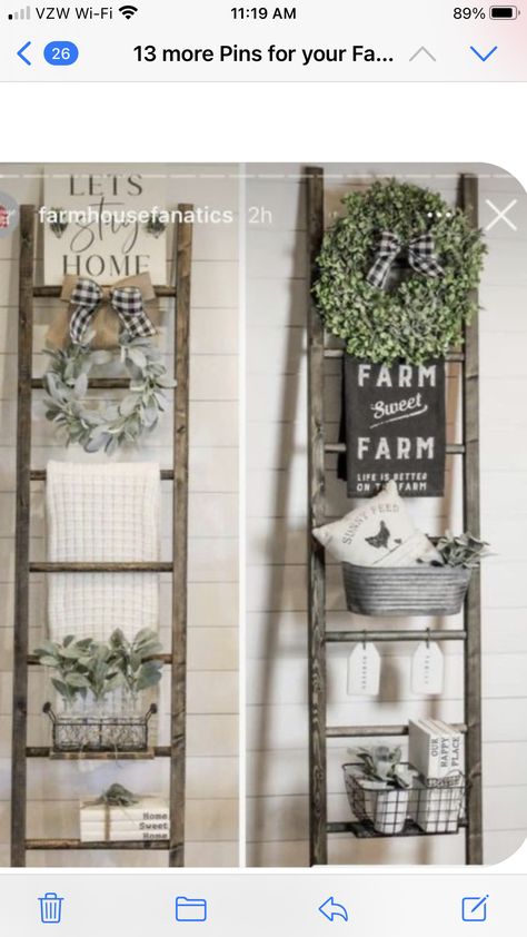 Blanket Ladder Ideas, Old Ladder Decor, Blanket Ladder Decor, Ladder Ideas, Garden Ladder, Old Ladder, Blanket Ladder, Farmhouse Decor Living Room, Diy Farmhouse Decor