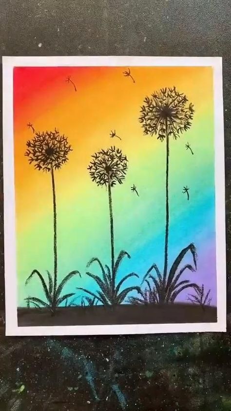 Dandelion Oil Pastel Art, Draw Dandelion, Oil Pastel Drawings Easy, Soft Pastels Drawing, Soft Pastel Art, Crayon Drawings, Pastel Sec, Abstract Art Diy, Oil Pastel Paintings