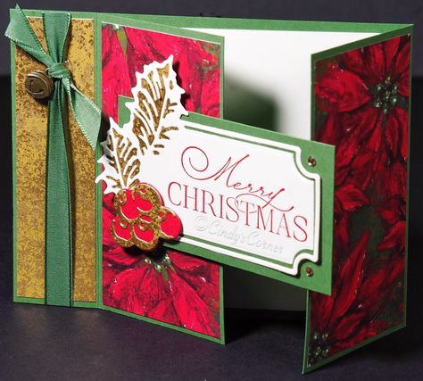 Bridge Fold Christmas Cards, Fancy Christmas Cards, Folded Christmas Cards, Holly Leaves And Berries, Create Christmas Cards, Fancy Fold Card Tutorials, Double Gate, Gatefold Cards, Book Binder