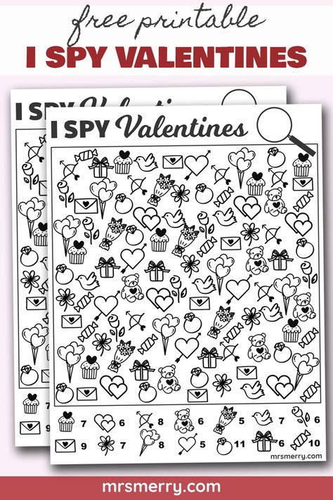 Find the valentines in this Seek and Find for kids.  Keep  the kids busy with this fun activity. A great travel activity or rainy day activity.  #ispywithmylittleeye #seekandfindprintables #ispyprintables #valentineskidsactivities Free Kids Printables, Worksheet For Preschoolers, Valentines Activities, Valentines Puzzles, Preschool Worksheets Free Printables, Valentine Party Game, Valentines Kids, Puzzle Party, Seek And Find