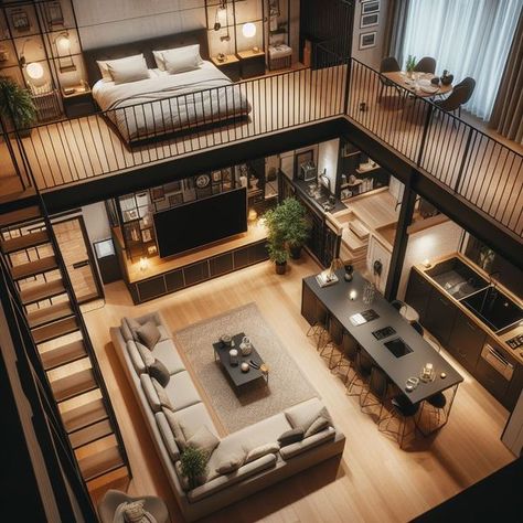 Modern Loft Floor Plans, Loft House Design Interiors, Small House Design Interior, Small Loft House Design, Mezzanine House Design, Loft Type House, Room With Loft, Mezzanine House, Loft Rooms