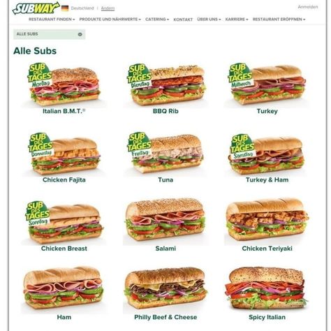 Taken from stashally user @BeYou. Which is your favourite? I like the grilled chicken breast with lots of veggies! Vegetarian Subway Sandwiches, Subway Subs Ideas, Subway Sandwich Ideas Copycat Recipes, Subway Menu Sandwiches, Homemade Subway Sandwich, Subway Sandwich Order Ideas, Subway Order Ideas, Best Subway Sandwich Ideas, Subway Sandwich Aesthetic