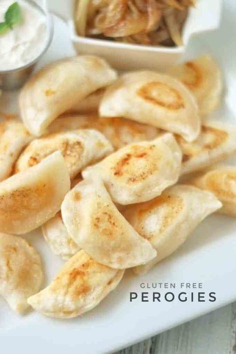 Apple Fritters Gluten Free, Gluten Free Pierogi, Gluten Free Pierogi Recipe, Perogie Dough Recipe, Gluten Free Pierogies, Gluten Free Perogies, Canned Apple Pie, Oven Baked Apple, Sour Cream Recipe