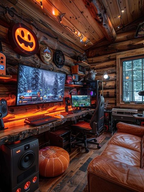 Mountain Cabins, Gaming Room, Mountain Cabin, Game Room, Home Office, Dream House, Gaming, Cabin, Bedroom