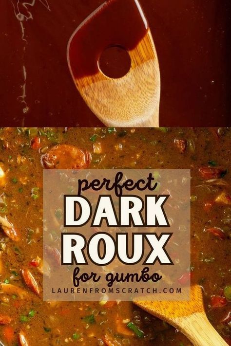 Learn how to make a traditional gumbo roux with this simple guide. Mastering a dark roux is key to getting that authentic Louisiana flavor. Follow these steps to create a rich, flavorful base for your gumbo that will impress your family and friends. Check out LaurenFromScratch.com for more traditional New Orleans recipes! Gumbo Rue, Gumbo File Recipe, Gumbo Roux Recipe, Roux For Gumbo, Gumbo Base, Traditional Gumbo, Gumbo Roux, How To Make Gumbo, New Orleans Gumbo