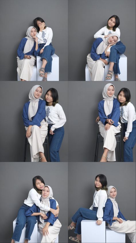 selfphoto Self Photoshoot Poses Studio, Bestie Studio Photoshoot, Selfphoto Studio Ideas, Bestie Photoshoot Ideas Studio, Outfit Foto Studio, Ootd Foto Studio, Inspirasi Foto Studio, Photo Ideas With Bestie, Poto Studio