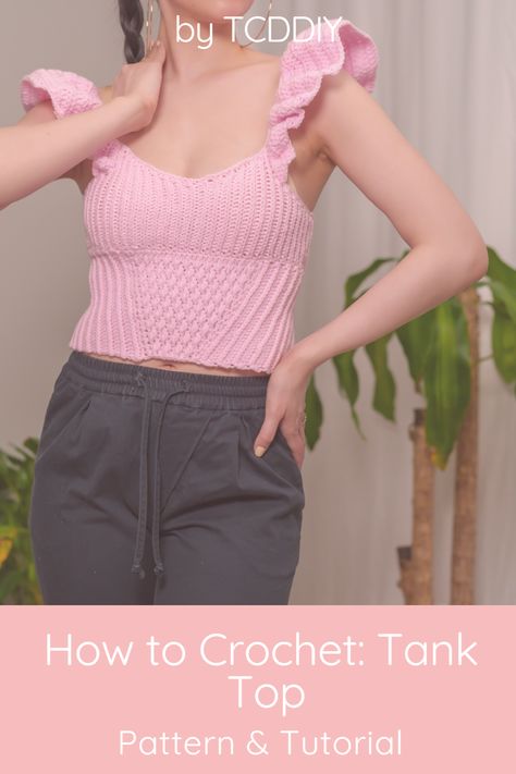 Crochet A Crop Top, Crochet Top Tutorial, Easy Crochet Top, Unique Tank Tops, Crop Top Pattern, Tank Top Pattern, Modern Crochet Patterns, Crochet Ruffle, Photo Pattern