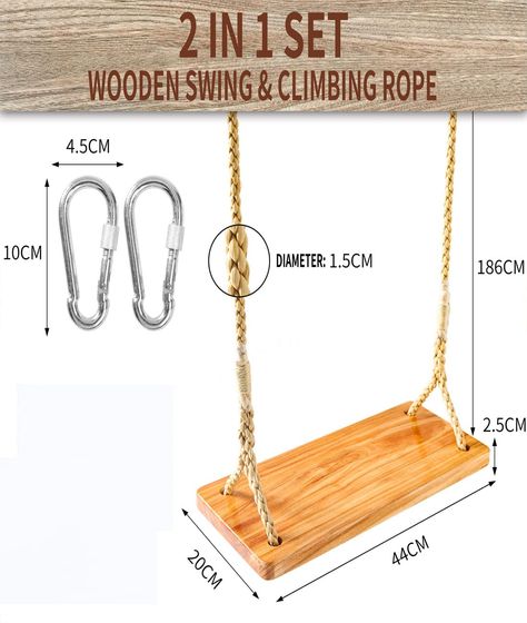 Wooden Tree Swing Outdoor Hanging Tree Swing, Wood Swings Seat to Adult Kids Children with Adjustable Hemp Rope Plus Tree Straps Play Ground (17.7IN*7.78IN*0.78IN Wooden Swings) *affiliate disclosure: As an Amazon Associate, We may earn commissions from qualifying purchases from Amazon.com* Garden Swings, Play Ground, Hanging Tree, Tree Swing, Garden Swing, Logo Design Art, Wooden Swings, Wooden Tree, Hemp Rope