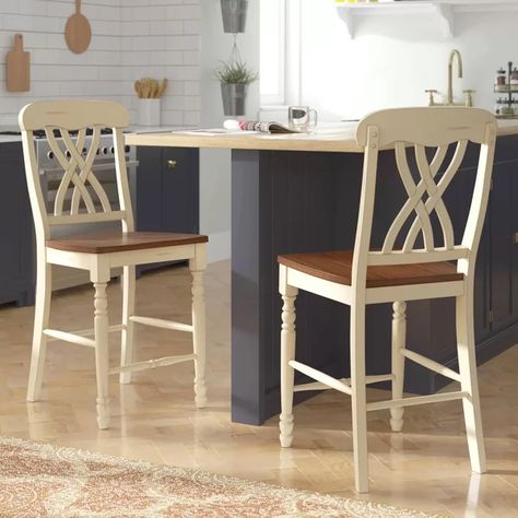 Solid Wood 24" Counter Stool Counter Height Chairs, Classic Aesthetic, Country Charm, Kitchen Bar Stools, Wood Carved, Chair Backs, Counter Stool, Antique White, Kitchen Counter