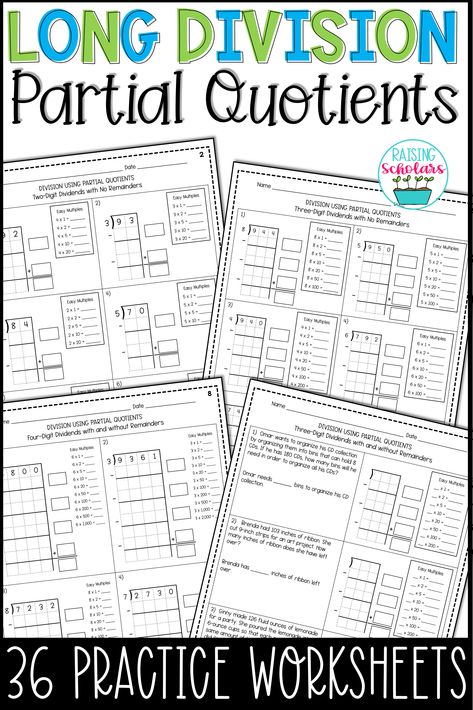 Partial Quotient, Partial Quotient Division, Teaching Long Division, 4th Grade Math Test, Partial Quotients, Teaching Math Elementary, Long Division, Math Graphic Organizers, Math Centers Middle School