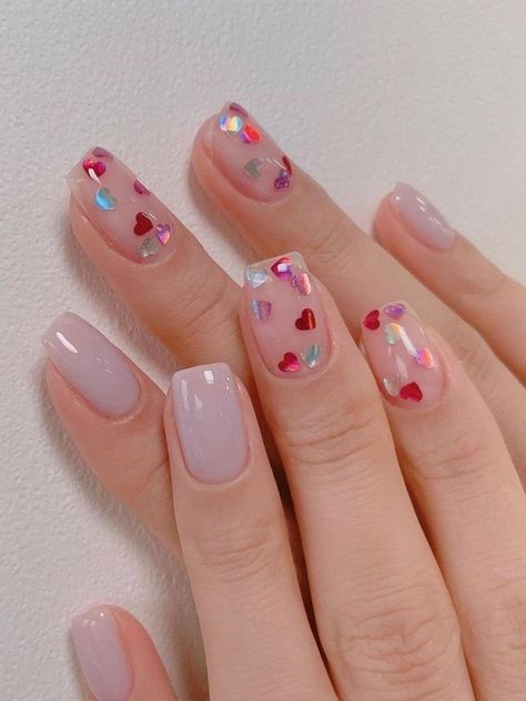 Cute Heart Nails, Nail Art For Kids, Confetti Nails, Heart Nail Designs, Magic Nails, Valentine Nail Art, Lavender Nails, Subtle Nails, Minimalist Nail Art