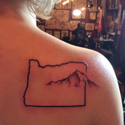 Oregon Outline Tattoo, Oregon State Tattoo, Oregon Tattoo For Women, Mount Hood Tattoo, Tree Tattoo Outline, Mt Hood Tattoo, Oregon Tattoo Ideas, Portland Oregon Tattoo, Redwood Tree Tattoo