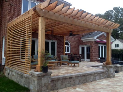 Like the privacy blinds on the side Wooden Trellis, Trellis Panels, Pergola Swing, Building A Pergola, Pergola Attached To House, Pergola Design, Pergola Canopy, Wooden Pergola, Backyard Pergola