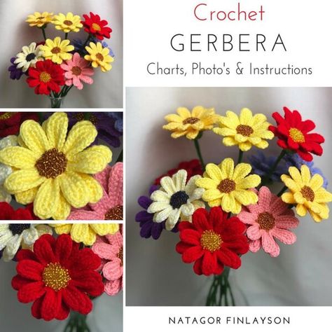 Natagor Finlayson Patterns | LoveCrafts Daisy Crochet Pattern, Daisy Crochet, Rose Crochet, Crochet Flowers Free Pattern, Crochet Terms, Knitted Flowers, Crochet Flower Tutorial, Gerbera Daisy, Freeform Crochet