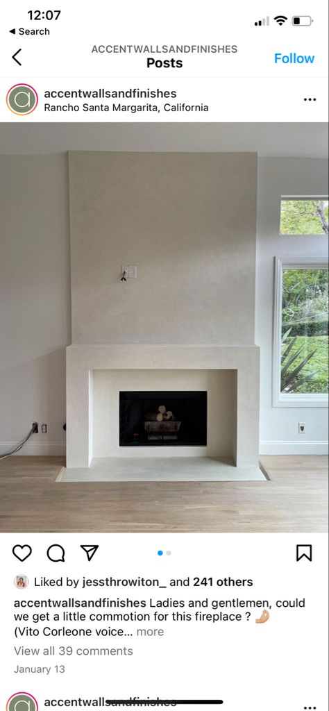 Fireplace Tile Ideas Modern White, Flush Fireplace With Mantle, Plaster Diy Fireplace, Fireplace Ideas Plaster, White Cement Fireplace, Stucco Interior Fireplace, Amber Lewis Fireplace, Stucco Fireplace With Built Ins, Marble And Plaster Fireplace