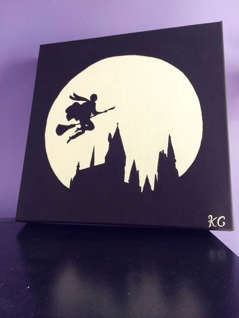 Hogwarts Painting, Hogwarts Silhouette, Harry Potter Silhouette, Mini Tela, Mini Toile, Harry Potter Painting, Arte Nerd, Theme Harry Potter, Desenhos Harry Potter