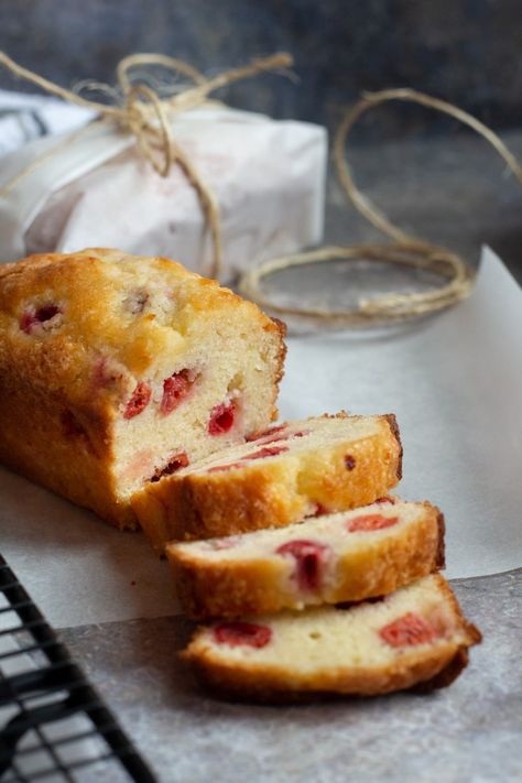 cherry almond quick bread is a sweet quick bread that is perfect for christmas and the holidays. It's quick and easy and perfect for giving, especially neighbor gifts. #quickbread #cherryalmond #ediblegifts #christmasbaking Cherry Almond Bread, Almond Quick Bread, Cherry Quick Bread, Sweet Quick Bread, Cherry Bread Recipe, Almond Glaze, Cherry Bread, Tart Cherries, Almond Bread